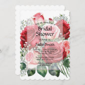 Elegantes Rot-Rosen-Brautparty Einladung (Vorne/Hinten)