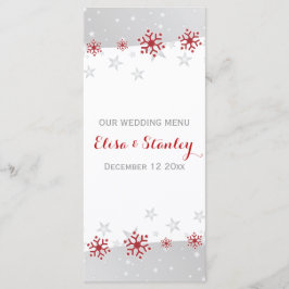 Elegantes Rot, Schneeflocken Hochzeitskarte Menükarte