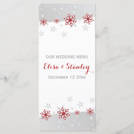 Elegantes Rot, Schneeflocken Hochzeitskarte Menükarte