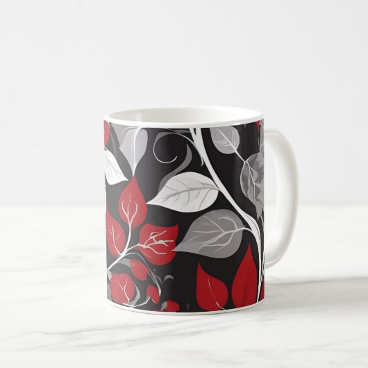 Elegantes Rot-Schwarz-Leaf-Design Kaffeetasse (VorderseiteRechts)