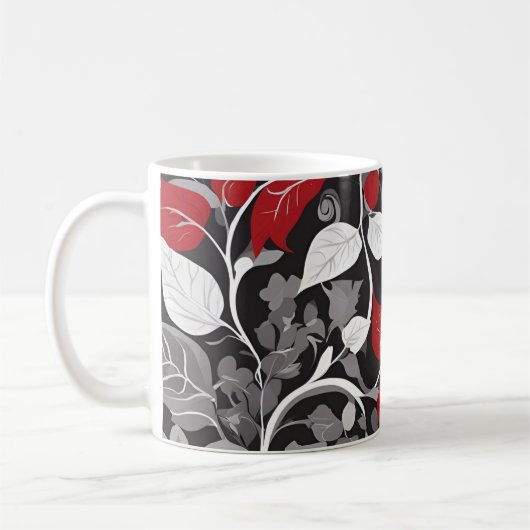 Elegantes Rot-Schwarz-Leaf-Design Kaffeetasse (Links)