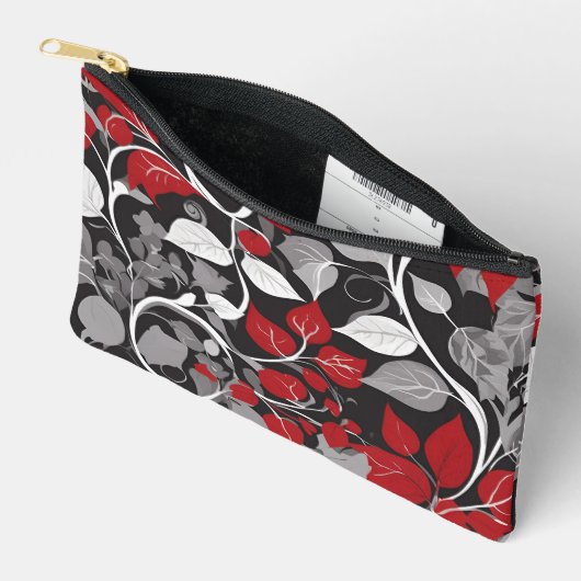 Elegantes Rot-Schwarz-Leaf-Design Zubehörtasche (Offen)