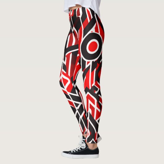 Elegantes Rot, Schwarz, Weiß mit subtilem Muster - Leggings (Links)
