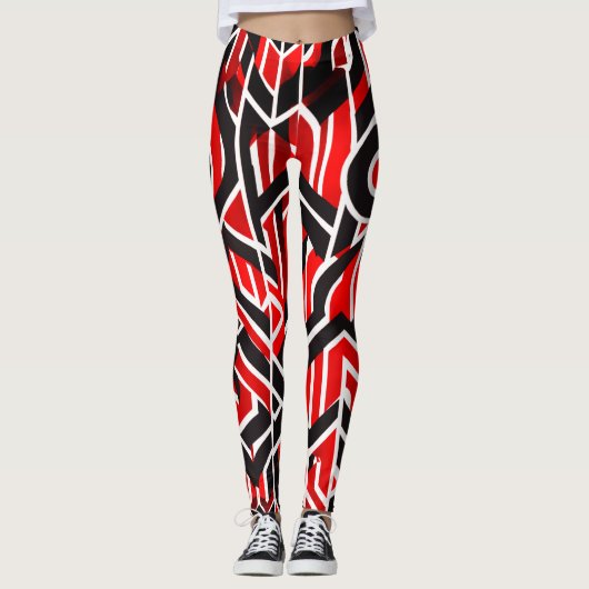 Elegantes Rot, Schwarz, Weiß mit subtilem Muster - Leggings (Vorderseite)