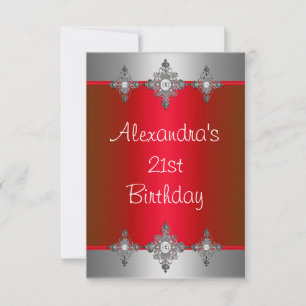 Elegantes Rot Silber Juwel 21. Geburtstag Einladung