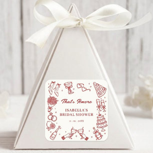 Elegantes Rot That's Amore Italienische Hochzeitsd Quadratischer Aufkleber