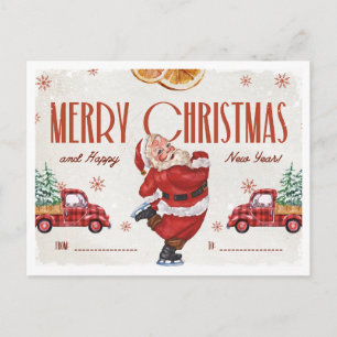 Elegantes Rot und Beige Wasserfarben-Weihnachten Feiertagspostkarte