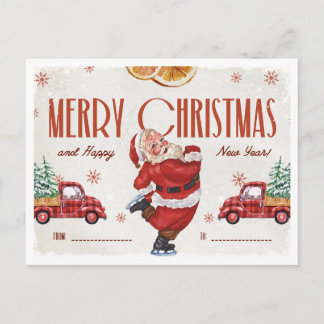Elegantes Rot und Beige Wasserfarben-Weihnachten Feiertagspostkarte