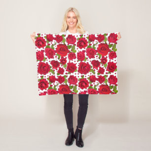 Elegantes Rot- und Dunkelrosa-Blumenrosenmuster Fleecedecke