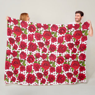 Elegantes Rot- und Dunkelrosa-Blumenrosenmuster Fleecedecke