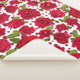 Elegantes Rot- und Dunkelrosa-Blumenrosenmuster Sherpadecke