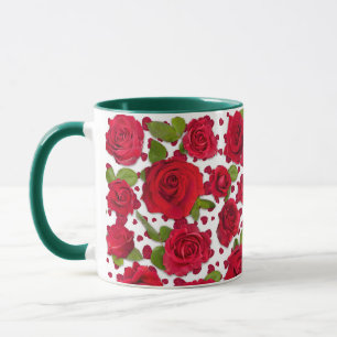 Elegantes Rot- und Dunkelrosa-Blumenrosenmuster Tasse