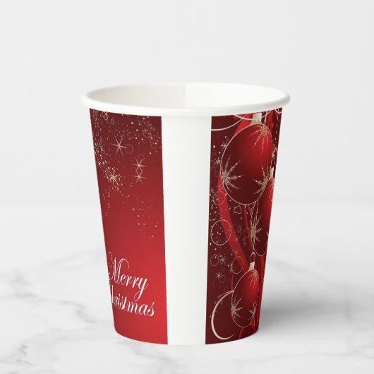 Elegantes Rot und Gold feierlich frohe Weihnachten Pappbecher (Links)