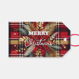 Elegantes Rot und Gold Festival Kariert Geschenkanhänger