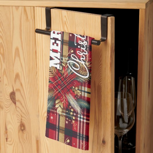 Elegantes Rot und Gold Festival Kariert Geschirrtuch (Drittel gefaltet)