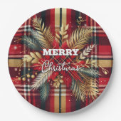 Elegantes Rot und Gold Festival Kariert Pappteller (Vorderseite)