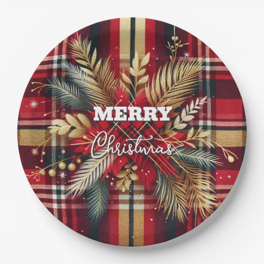 Elegantes Rot und Gold Festival Kariert Pappteller (Vorderseite)