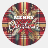 Elegantes Rot und Gold Festival Kariert Runder Aufkleber (Vorderseite)