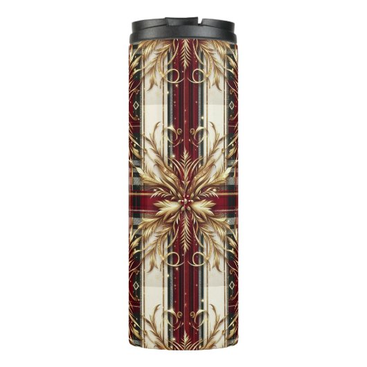Elegantes Rot und Gold Festival Kariert Thermosbecher (Rückseite)