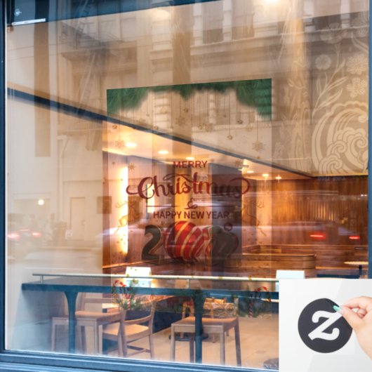Elegantes Rot und Gold frohe Weihnachten Fensteraufkleber (Café-Fenster)