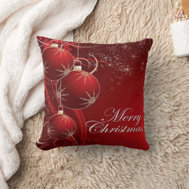 Elegantes Rot und Gold frohe Weihnachten Kissen (Decke)