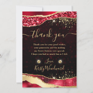 Elegantes Rot- und Gold-Glitter-Glam-Tränen Sweet Dankeskarte
