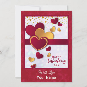 Elegantes Rot- und Gold-Herz Valentinstag-Design Feiertagskarte