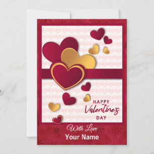 Elegantes Rot- und Gold-Herz Valentinstagsdesign Feiertagskarte