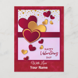 Elegantes Rot- und Gold-Herz-Valentinstagsdesign Feiertagspostkarte