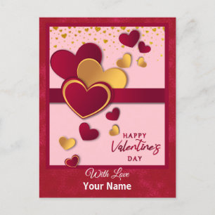 Elegantes Rot- und Gold-Herz-Valentinstagsdesign Feiertagspostkarte
