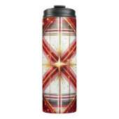 Elegantes Rot und Gold Kariert mit Sternexplosion Thermosbecher (Vorderseite)