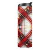 Elegantes Rot und Gold Kariert mit Sternexplosion Thermosbecher (Nach links gedreht)