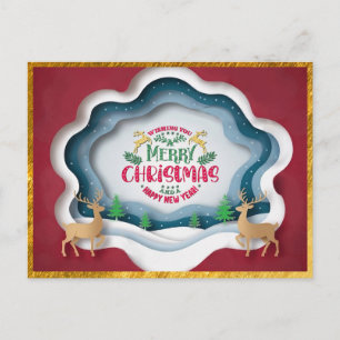 Elegantes Rot und Gold-Rentier-Weihnachtsfest Feiertagspostkarte