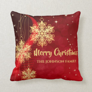 Elegantes Rot und Gold Schneeflocken Weihnachten Kissen