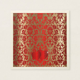 Elegantes Rot-und Golddamast-Muster Serviette