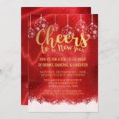 Elegantes Rot- und Goldjubiläum Silvester-Party Einladung (Vorne/Hinten)