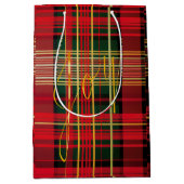 Elegantes Rot und Grün Karierter 'Joy' Script Holi Mittlere Geschenktüte (Vorderseite)