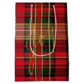 Elegantes Rot und Grün Karierter 'Joy' Script Holi Mittlere Geschenktüte (Rückseite)