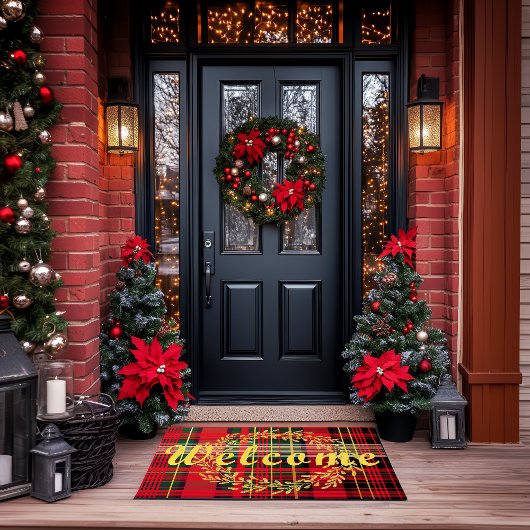 Elegantes Rot und Grüner Tartan Karierte Weihnacht Fußmatte