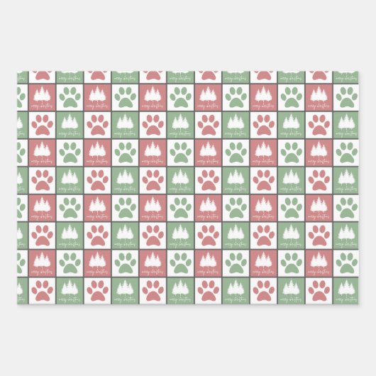 Elegantes Rot- und Grünpaw-Muster  Geschenkpapier Set (Vorderseite 2)