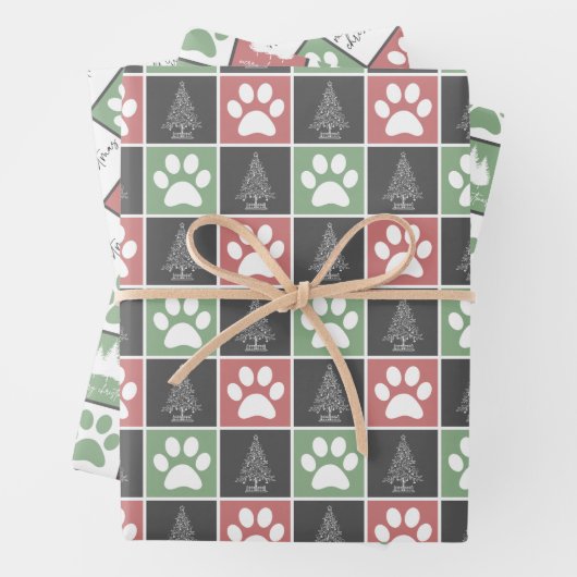 Elegantes Rot- und Grünpaw-Muster Geschenkpapier Set (Beispiel)