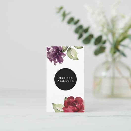 Elegantes Rot und Pflaumengeflecht Visitenkarte (Stehend Vorderseite)