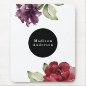 Elegantes Rot und Plum Wasserfarben mit Namen Mousepad (Vorne)
