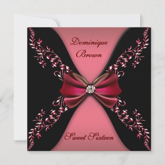 Elegantes Rot und Schwarz Einladung mit Diamantbüg (Vorderseite)