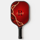 Elegantes Rot und Schwarzes Agate Mit Monogramm Pickleball Schläger (Vorderseite)