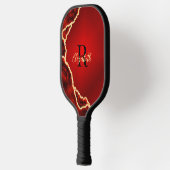 Elegantes Rot und Schwarzes Agate Mit Monogramm Pickleball Schläger (Links)