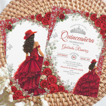 Elegantes Rot und Silber Wasserfarben Quinceañera