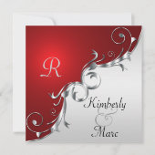 Elegantes Rot und Silver Wedding Einladung (Vorderseite)
