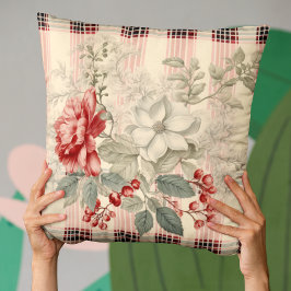 Elegantes Rot und Weiß Karierte Blüte Kissen