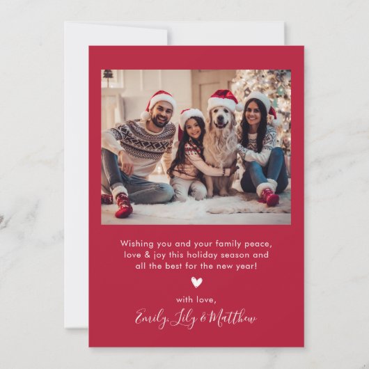 Elegantes Rot und Weiß Script 2 Foto Weihnachten (Rückseite)